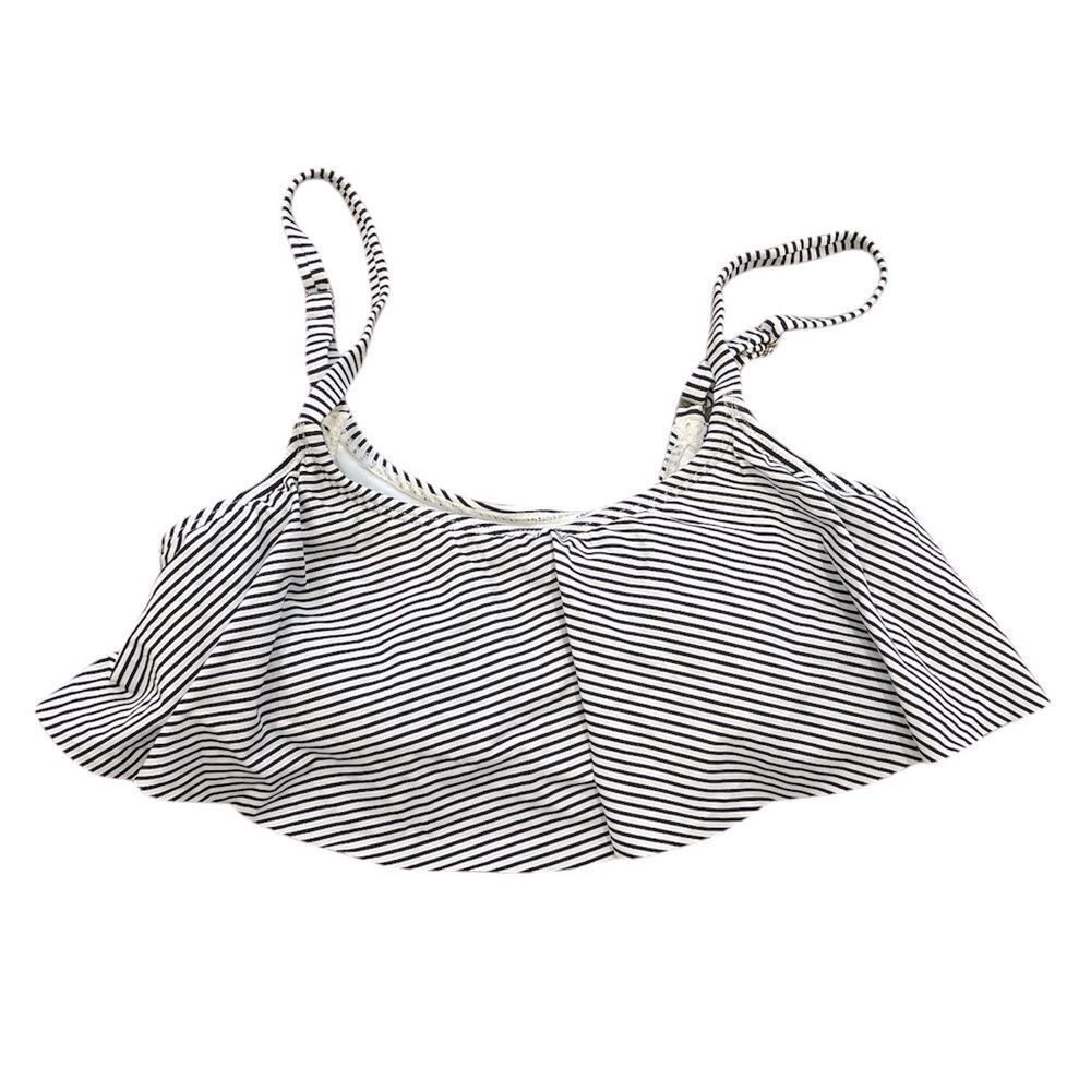 Xhilaration Thin White and Navy Stripe Ruffle Bikini Top